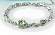 Green Heart Crystal Bangle Silver Layered Bracelet