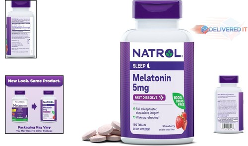 Fast Dissolve Melatonin 5 mg Strawberry Tablets 150 Count Sleep Support Aid - Picture 2 of 12