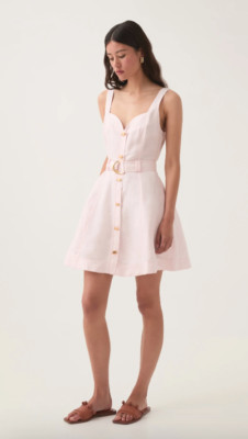 Designer AJE Size 10 Clay Belted Mini Style Linen Blend Pink Women's Dress