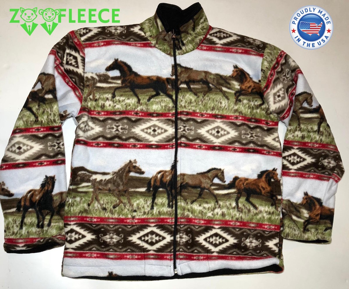 ZooFleece Red Horses Native American Sweater Riding Winter Jacket