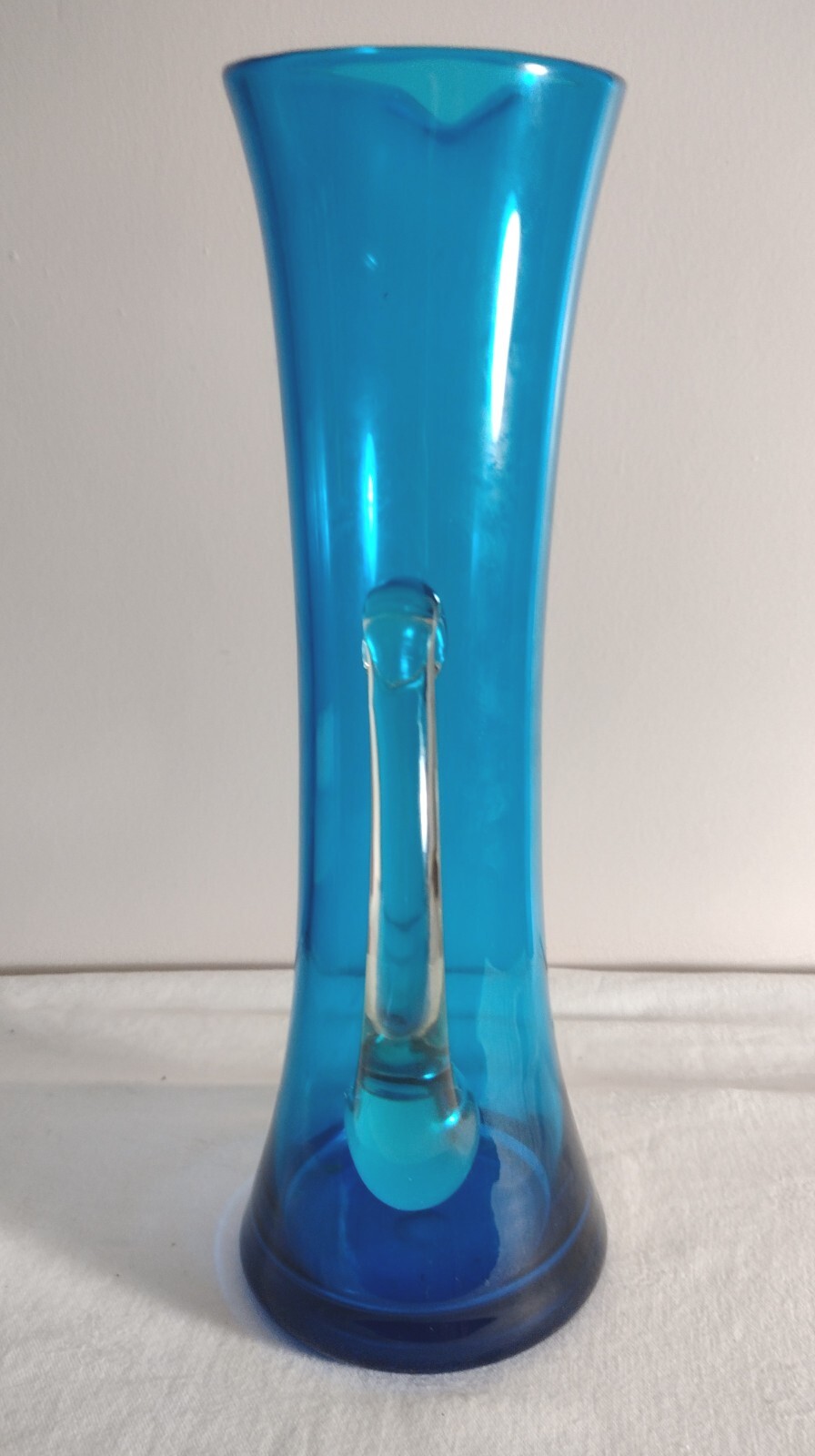 Vintage Art Deco Glass Jug Vase Blue With Clear Handle 35cm Tall eBay