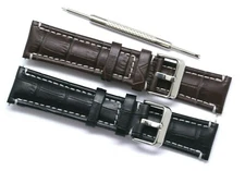 SET-2 20 22 24mm Brown & Black Leather Watch Band With Spring Bar Remover Tool