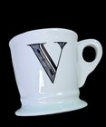 Anthropologie V Monogram Coffee Mug Off White Cream Black Initial Shaving Cup
