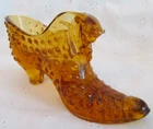 Vintage Fenton Amber Glass Hobnail Cat Slipper Boot Shoe