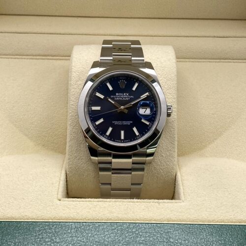 Montre automatique pour homme Rolex Datejust 41 126300 acier cadran bleu bâton B&P 2024 - Photo 2 sur 7