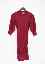 VELVET By Graham & Spencer Balloon Sleeve Side Ruched Dress Wine S $184 A2 24