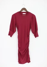 VELVET By Graham & Spencer Balloon Sleeve Side Ruched Dress Wine S $184 A2 24