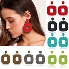 Beaded Drop Earrings Bohemian Wire Wrapped Square Hoop Dangle Statement Earrings