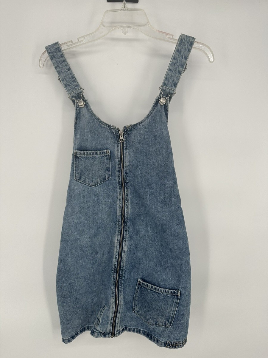Zara Trafaluc Overalls Jumper Blue Dress Zip Denim Adjustable Straps Small  (J)