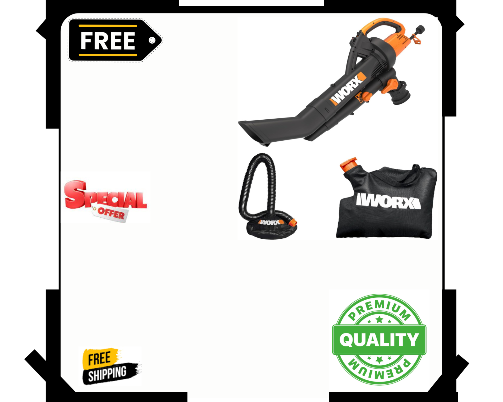 Worx TRIVAC 12 Amp Corded Leaf Blower, Mulcher and Vacuum, 600 CFM, 18:1 Mulch Ratio