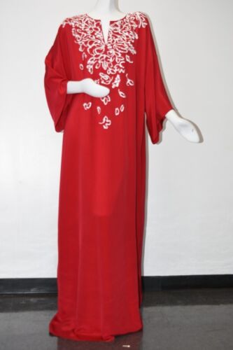 Robe robe caftan neuve Resort Oscar de la Renta rouge canneberge broderie M L XL - Photo 1/17