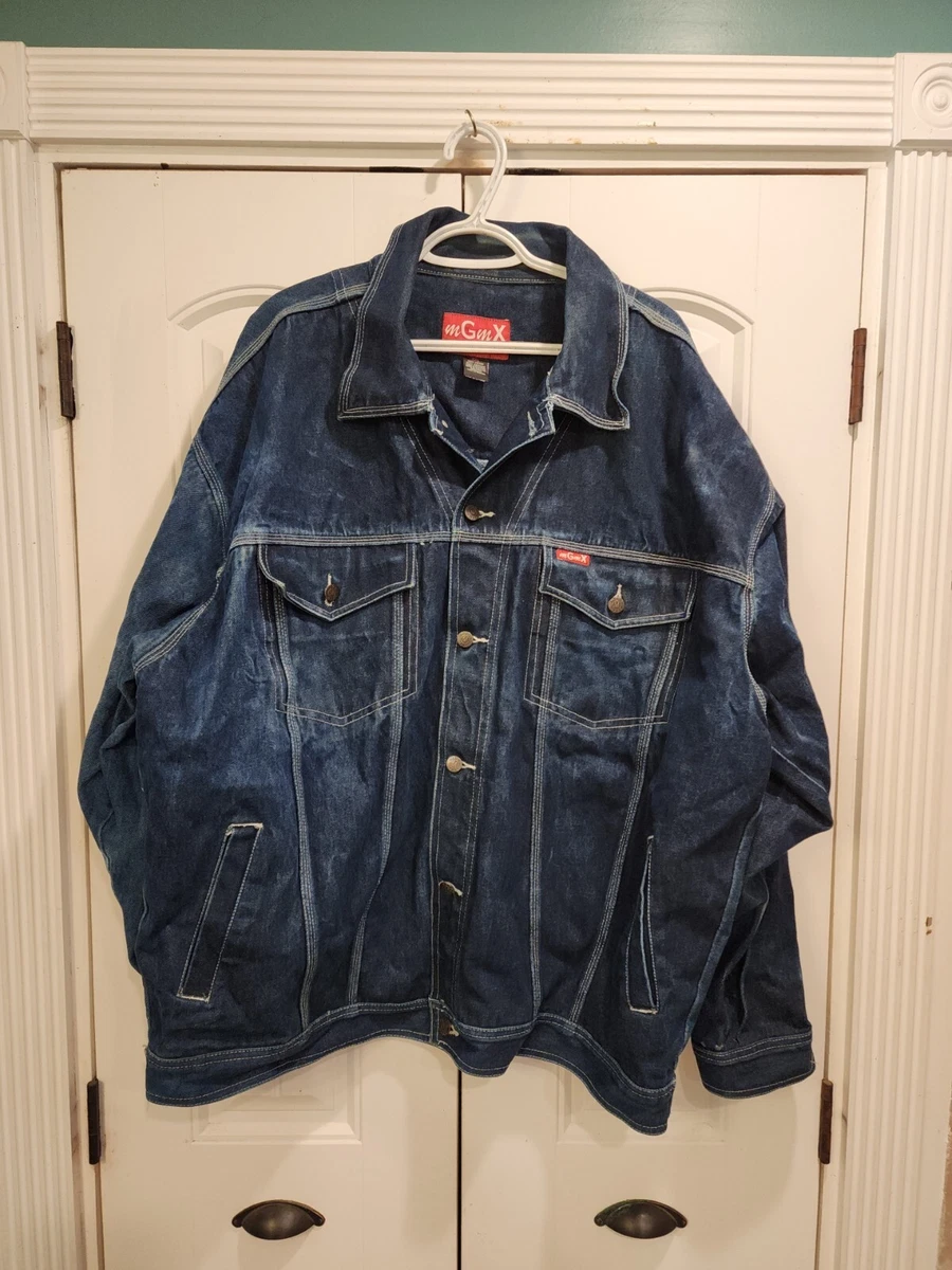 Mens XXL MGMX Mega Maxx Jean Jacket Trucker Hip Hop Street Wear Mid Heavy Weight