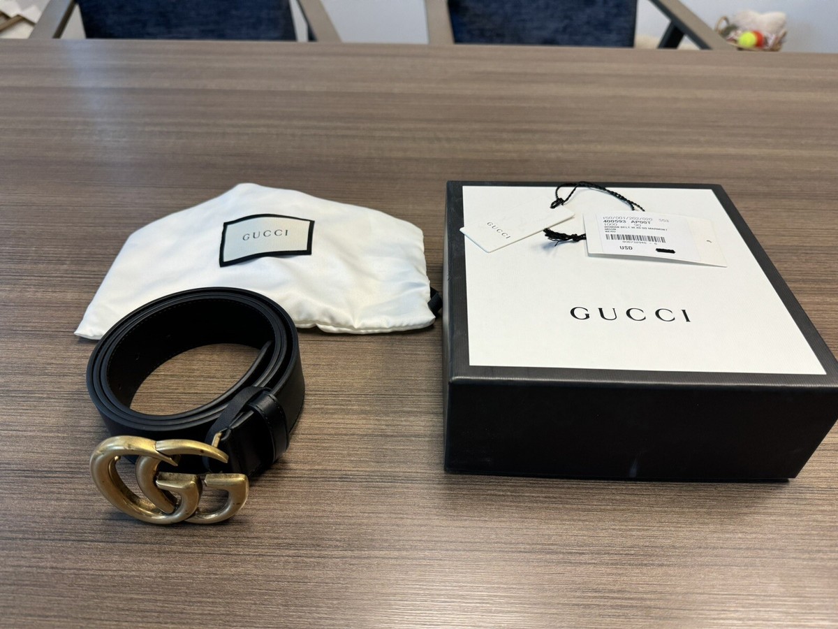 Authentic Gucci GG Marmont Black Leather Belt with Gold  display picture 1