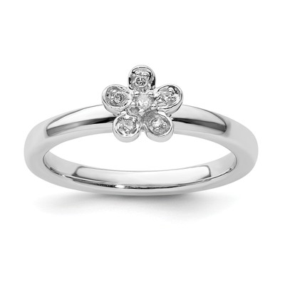 Massiver Sterlingsilber stapelbare Ausdrücke Blume Diamant Ring - Ring Größe 10,0