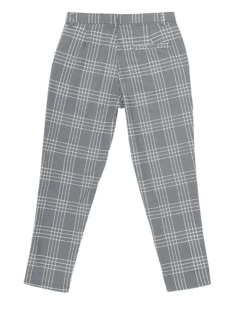 Men's Casual Pants Gray Checkered Plaid Stretch Slim Fashion