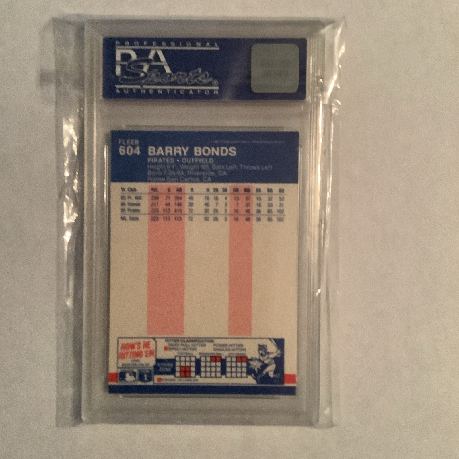 1987 Fleer Glossy Barry Bonds Rookie Card PSA 8~All Time HR leader view 2