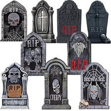 9 Pcs Halloween Tombstones Yard Signs Decorations Outdoor Graveyard Plastic H...