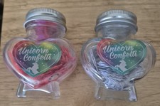 2 botellas de vidrio de confeti de unicornio, nuevas y sin usar