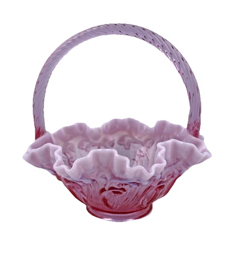 Fenton Champagne Satin Opalescent Basket Purple Pink