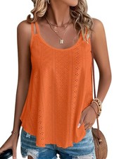 KKJ Womens Cute Tank Tops Sleeveless Spaghetti Strap Scoop X-Large, Orange