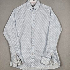 Ted Baker London Mens Geometric Print Button Down Shirt Blue White Size 3