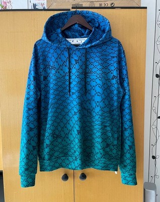 Off-White Sportswear Blue Arrow Logo All Over Print Zip Pocket Hoodie