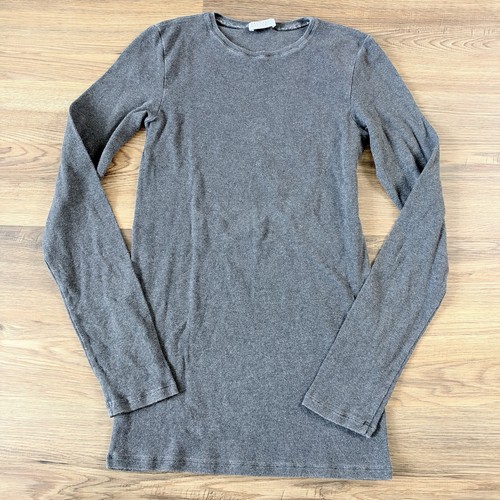 Brunello Cucinelli, Brunello Cucinelli Rib Long Sleeve Tee Gray Women Large Slim Stretch Staple Crew