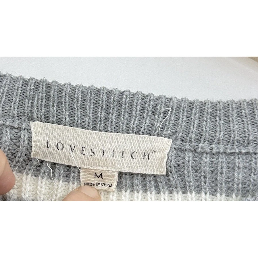 Suéter Tejido a Rayas Gris y Blanco Lovestitch Talla M Preppy Mínimo Modesto Foto 4 de 4