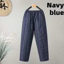 Womens Padded Thickened Warm Pants Winter Vintage Style Trousers Straight Leg