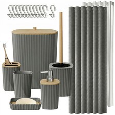 Bathroom Accessory Set 7 Pcs, Plastic Bathroom Set with Bamboo Cover Include ...