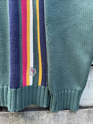 Maglione Tommy Hilfiger vintage logo a righe colorblock 100% cotone XL VECCHIO LOGO RARO - Foto 11 di 24