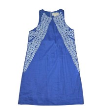 Artelier Nicole Miller Dress Womens 4 Blue Embroidered Linen Blend Mini BJ10046