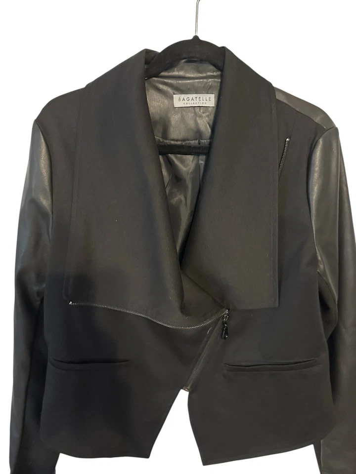 Chaqueta Bagatelle Mujer XL Negra Plisada Ponte Tejida Moto Asimétrica Cremallera Sólida Foto 2 de 4