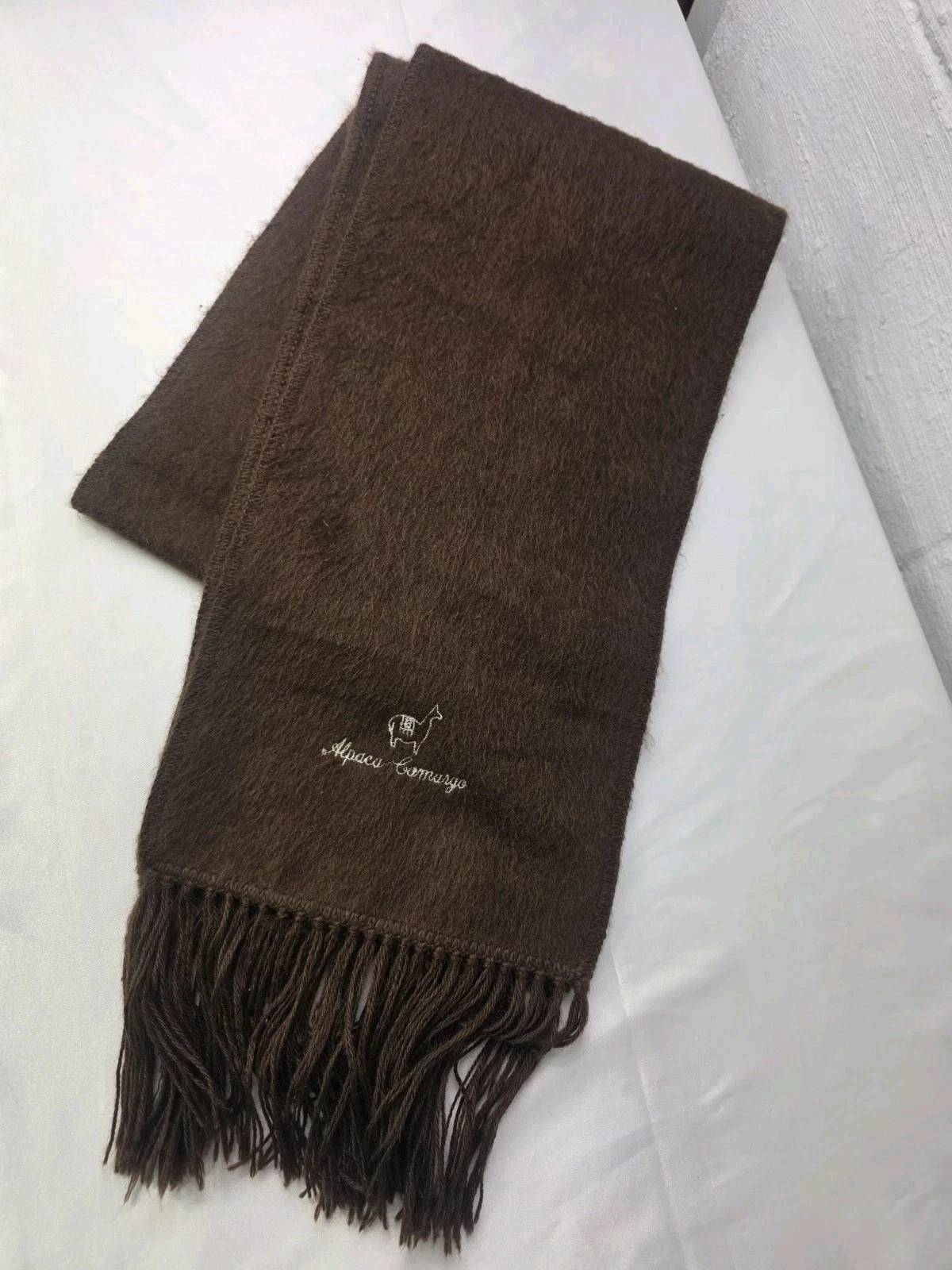 Alpaca Camargo Alpaca Blend Brown Long Tassel Scarf Made In Peru