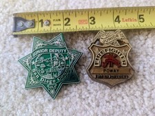new 2 vtg badge san diego county police sheriff poway fire department green gold