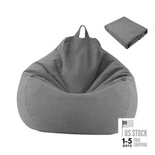 Stuffed Animal Storage Bean Bag Lazy Sofa Chair Cover Grey No Filler Washable