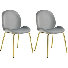 Costway 2 PCS Velvet Accent Chairs Dining Side Chairs w/Gold Metal Legs Grey