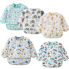 5 Pack Long Sleeve Bib,Baby Toddler Waterproof Sleeved Bib for 6-30 Months Re...