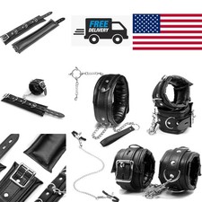 Buffered Leather BDSM Bondage Handcuffs Collar Set with Nipple Clips for Couples