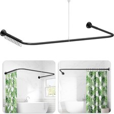 U L Shaped Shower Curtain Rail Adjustable Black
