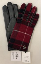 Genuine COACH Tech Leather Gloves Women Signature Plaid Black/Red Size XS 148