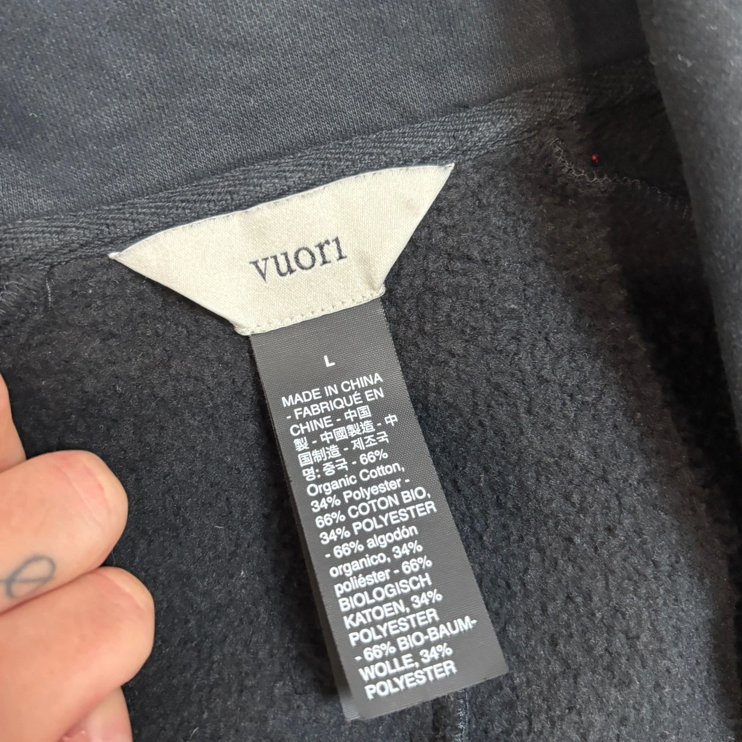 vuori restore organic cotton fleece trench jacket