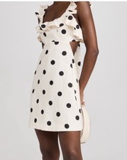 Zimmermann NWT Ruffle Mini Dress Cut Outs Linen Backless Polka Dots Black White
