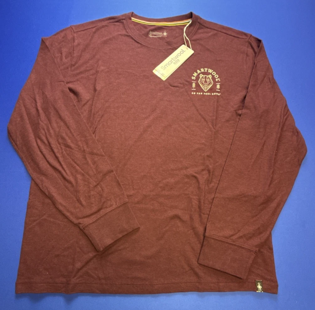 Smartwool Bear Stare Graphic Long Sleeve Tee Maroon Mens Size L 02598-L83