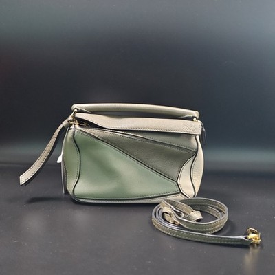 Loewe Mini Puzzle Shoulder Bag Multicolor Green Calfskin Leather