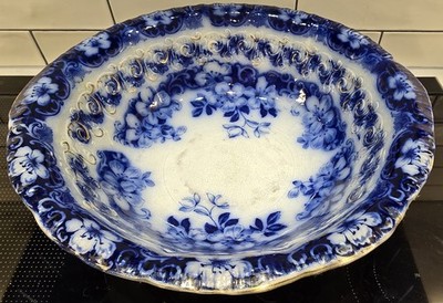 Antike Ford & Sons Flow blaue große (41,5 cm) Schale - Belmont Muster (1893-1908)