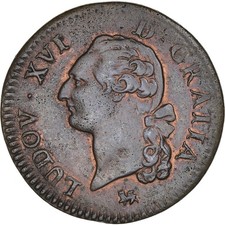 [#973525] Coin, France, Louis XVI, Sol ou sou, Sol, 1791, Paris, AU, Cop, per