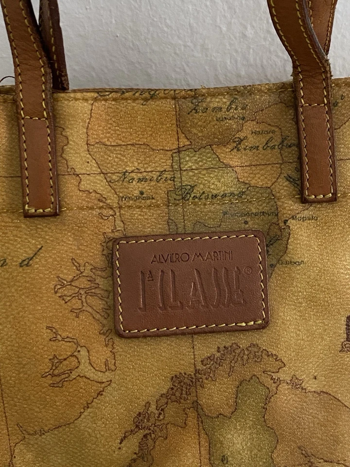 Bolso de Mano ALVIERO MARTINI Lona Geo Clásico Patrón Mapa BUEN ESTADO Foto 2 de 4