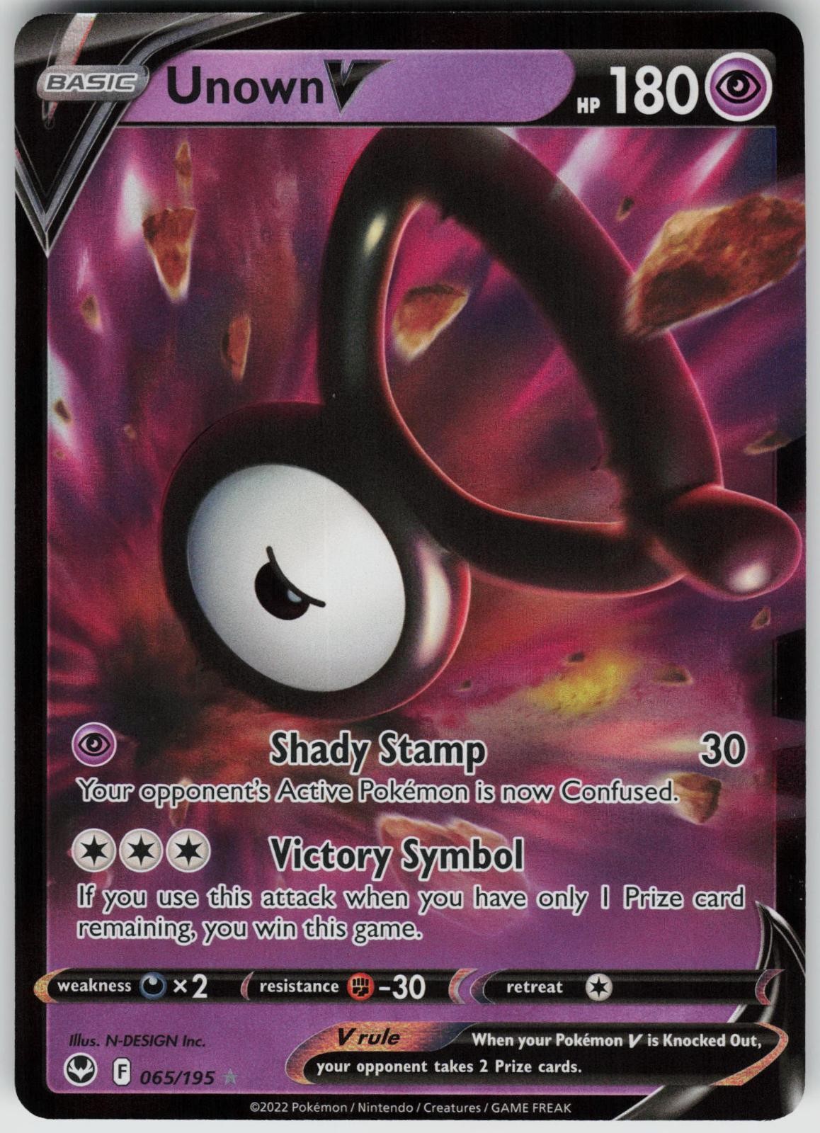 Unown V 065/195 Holo V Rare Silver Tempest Pokemon Near Mint