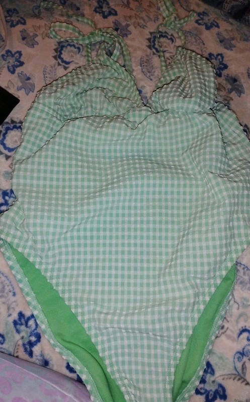 Green Checkered size medium 8 one piece bathing suit Good Condition 